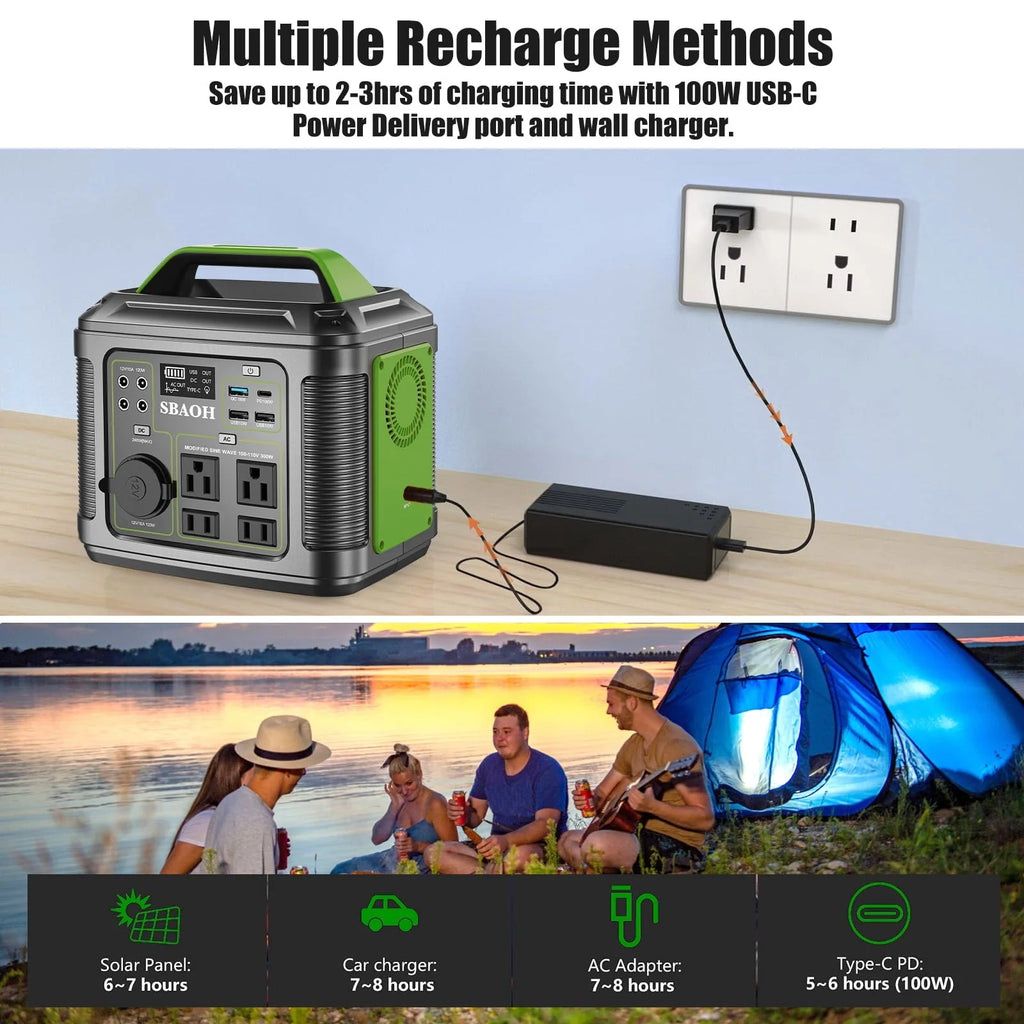 iFanze 300W Portable Power Station, 296Wh 80000mAh Outdoor Solar Generator Quick Charge 110V AC Outlets DC Ports for Home Backup, Outdoor RV Camping, Emergency Lithium Battery, Power Outages,Black