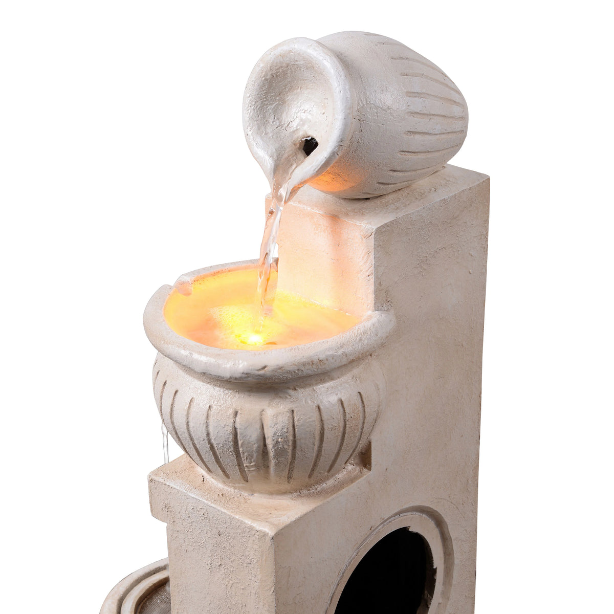 Teamson Home Outdoor Water Fountain with Lights 4-Tier Cascading Bowl Design with LED Light & Solar Pump, Solar-Powered Water Fountain Outdoor Garden, Yard, or Patio Dcor, Navy Blue