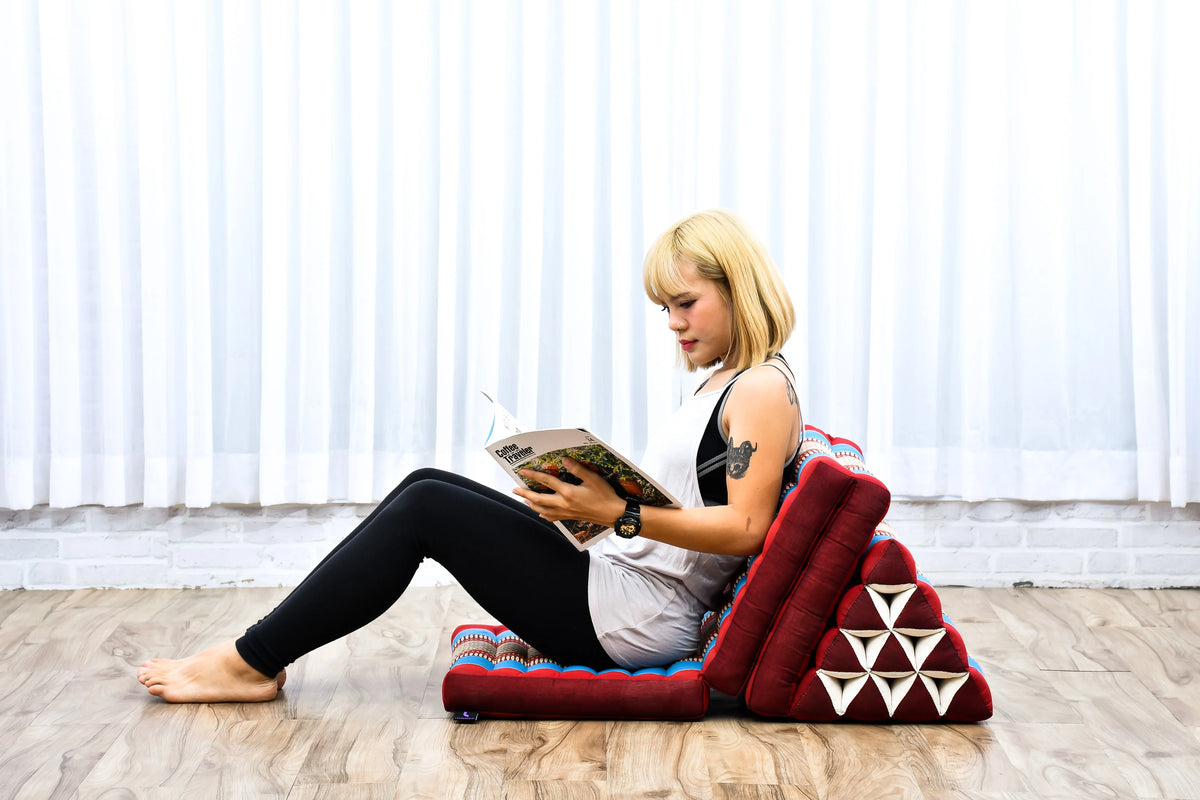Leewadee - Comfortable Japanese Floor Mattress - Thai Floor Bed With Triangle Cushion - Futon Mattress - Thai Massage Mat,  Blue Red, Kapok Filling
