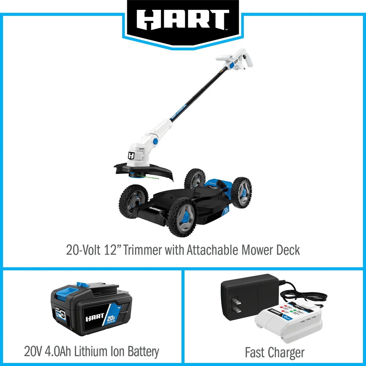 HART 20V 12" Cordless Trim Mower Kit, (1) 4.0Ah Lithium-Ion Battery