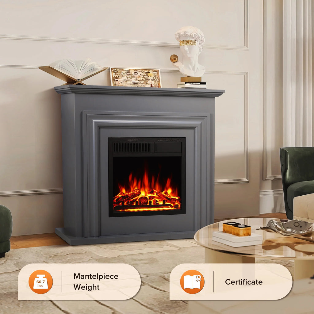 Electactic Electric Fireplace, Free Standing Fireplace, with Remote Control, Adjustable LED Flame, 750W/1500W -White