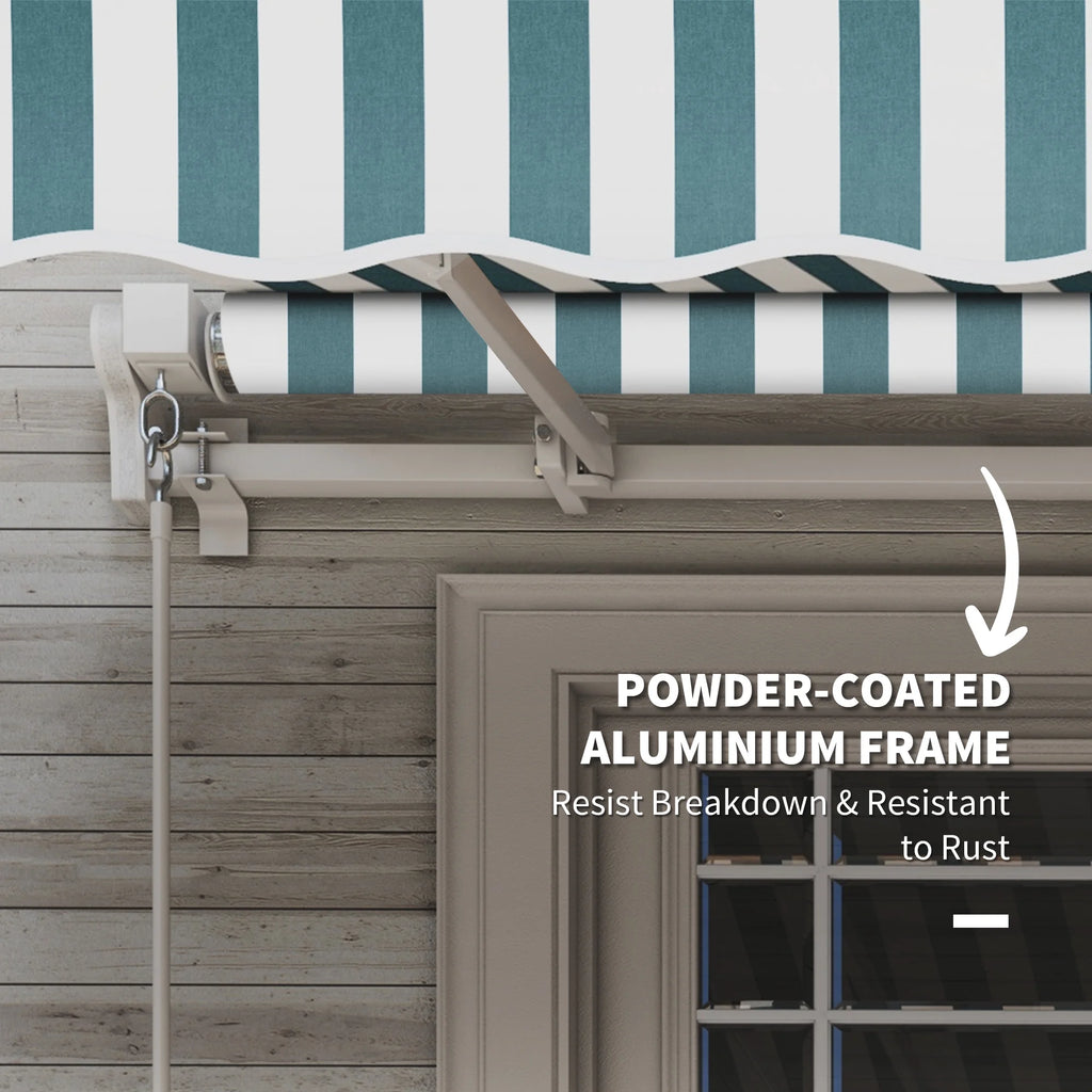 Outsunny 12' x 10' Manual Retractable Awning Outdoor Sunshade Shelter for Patio, Balcony, Yard, with Adjustable & Versatile Design, Beige and White