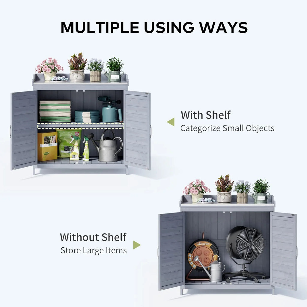 Lofka Outdoor Storage Cabinet, Outdoor Potting Bench Table with Removable Shelves for Yard, Garden,  Waterproof Wood