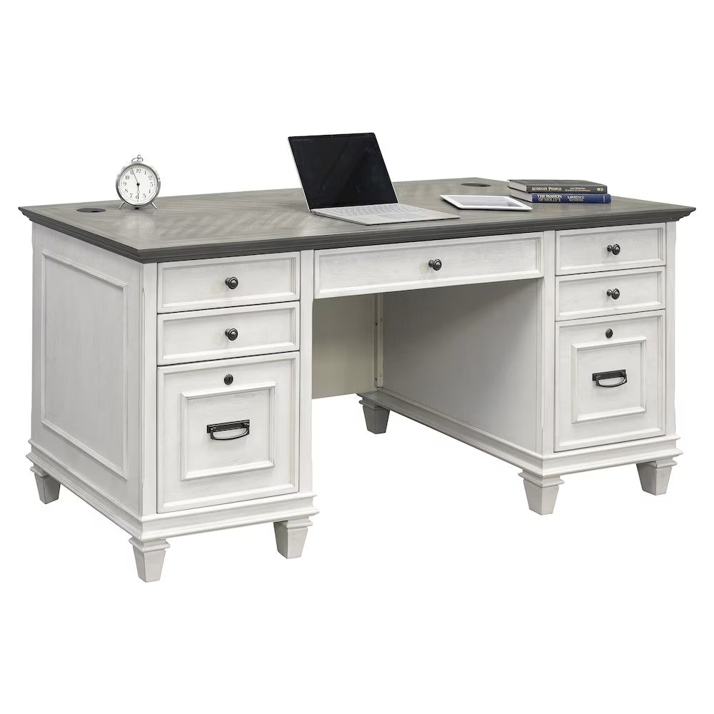 Martin Furniture Hartford White Wood Double Pedestal Desk Executive Desk