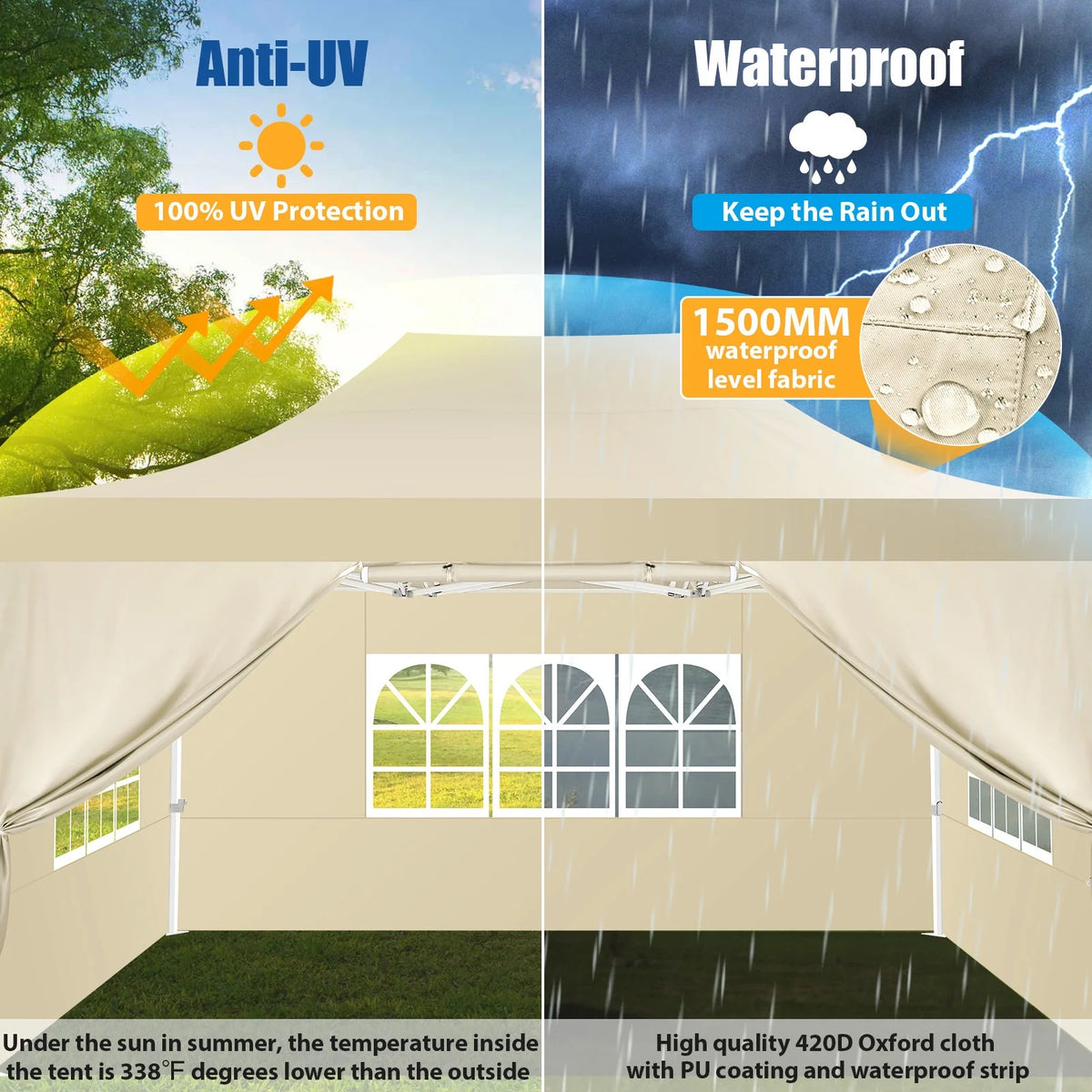 Hoteel 10x15 Heavy Duty Canopy Tent with 4 Sidewalls,Pop up Canopy for Parties Wedding,Commercial Easy up Gazebo with Roller Bag,UV 50+ &,Black
