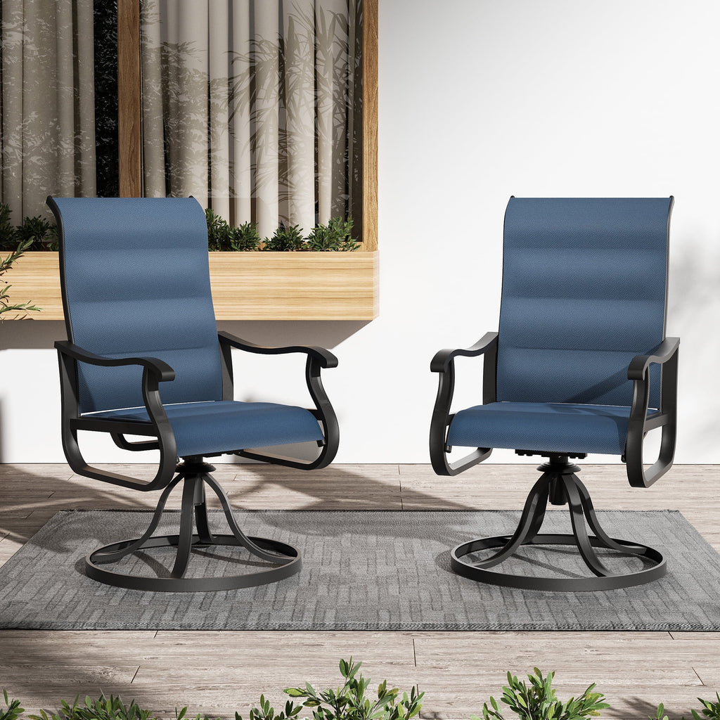 Techmilly Patio Swivel Chairs Set of 2, Outdoor Dining Chairs High Back Padded All Weather Breathable Textilene Outdoor Swivel Chairs with Metal Rocking Frame for Lawn Garden Backyard Deck, Dark Grey