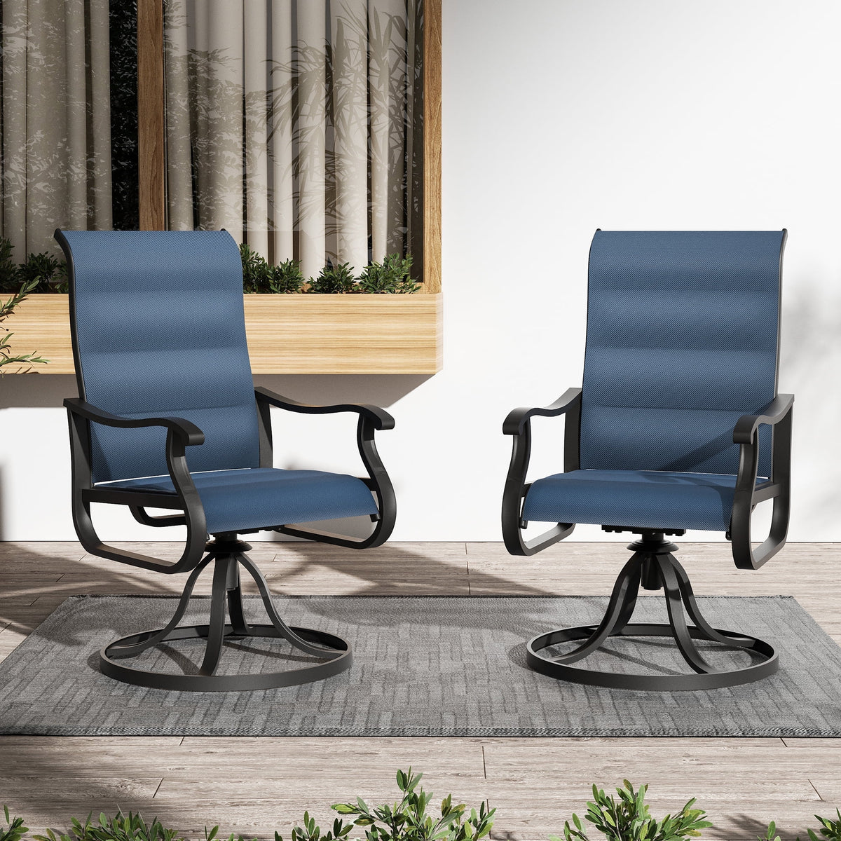 Techmilly Patio Swivel Chairs Set of 2, Outdoor Dining Chairs High Back Padded All Weather Breathable Textilene Outdoor Swivel Chairs with Metal Rocking Frame for Lawn Garden Backyard Deck, Dark Grey