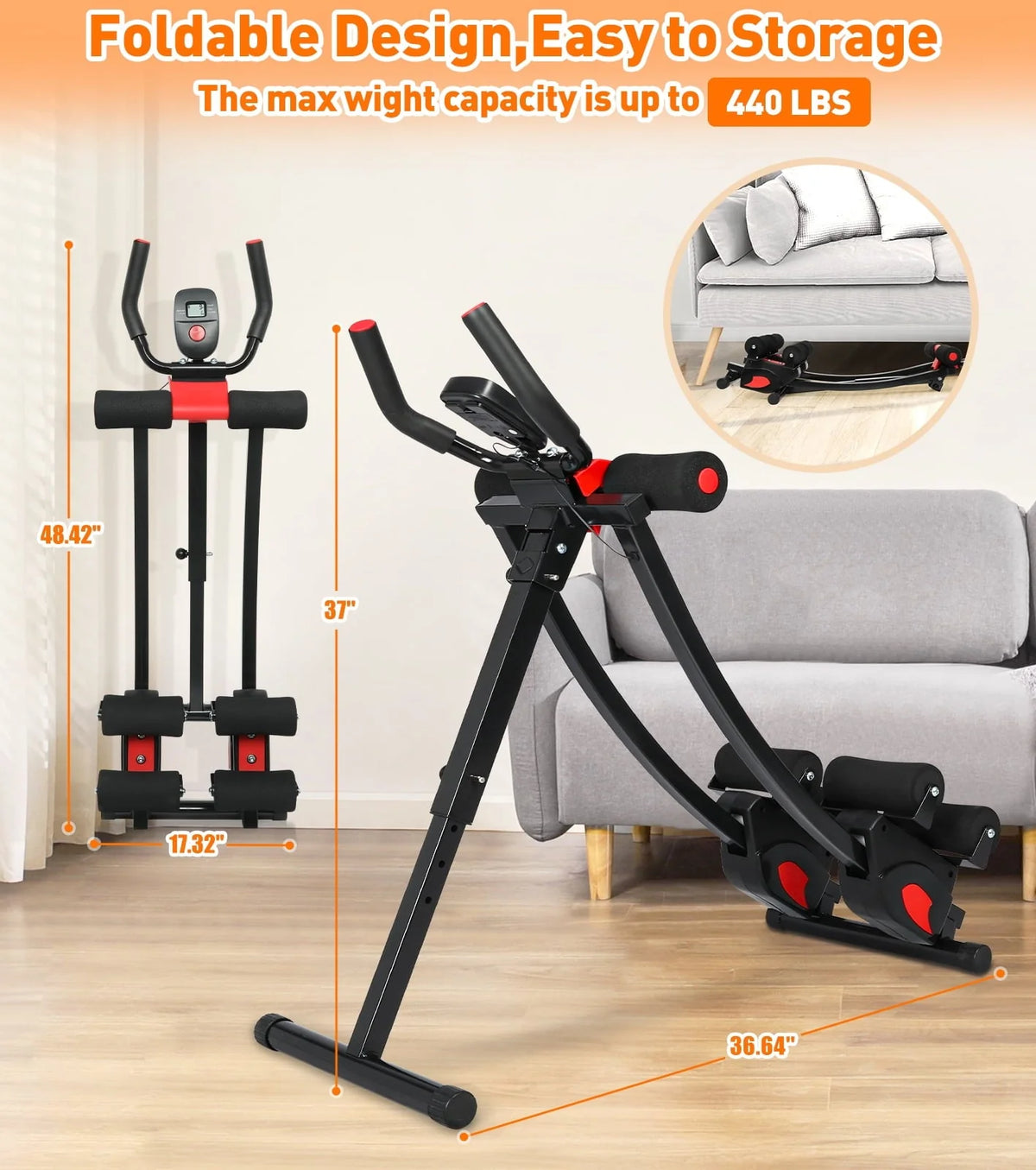 GIKPAL Fitness Ab Machine, 4 Adjustable Resistance Levels Ab Workout Equipment for Home Gym, Height Adjustable Ab Trainer,  Foldable Fitness Equipment.440lbs Weight Capacity