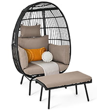 Dextrus Wicker Egg Chair Outdoor Indoor Oversized Lounger with Stand and Cushions Egg Basket Chair for Patio Backyard Porch - Beige
