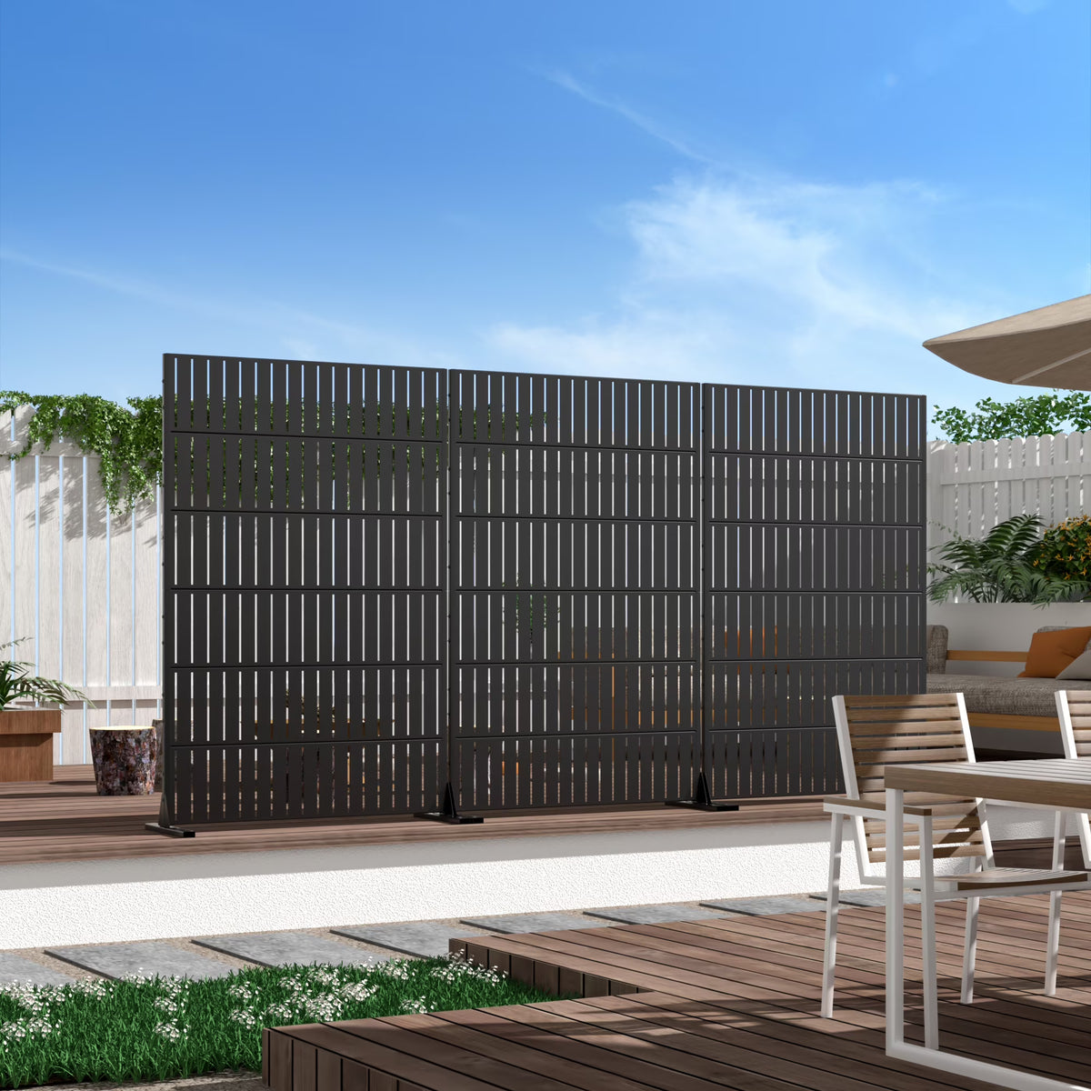 MAYEERTY Outdoor & Indoor Metal Panel Screen, Heavy-Duty Decorative Partition,Stripe,Black