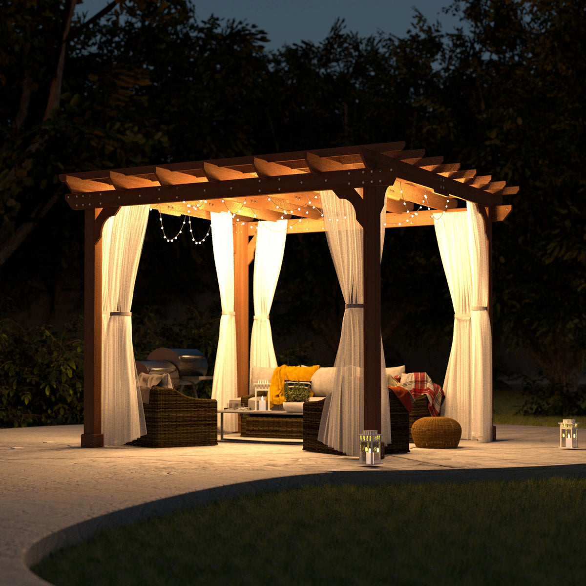 VEIKOUS 12'x10' Cedar Wood Pergola w/ Flat Roof and Ground Stakes for Outdoor Patio, Garden, Deck