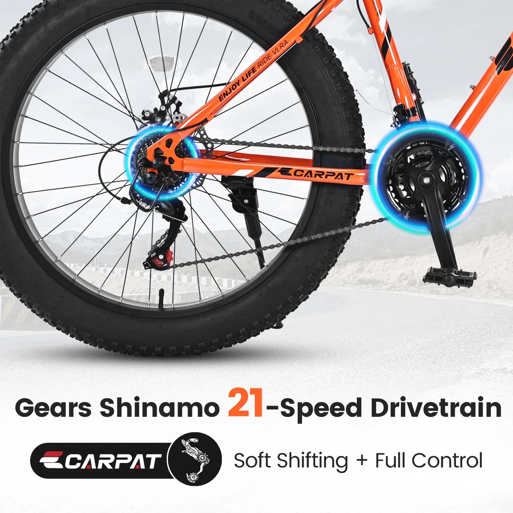 Ambifirner 26 inch City Bike Fat Tire Mountain Bike - Full Shimano 21 Speed - Dual Disc Brake - High-Carbon Steel Frame - Front Suspension for Gift