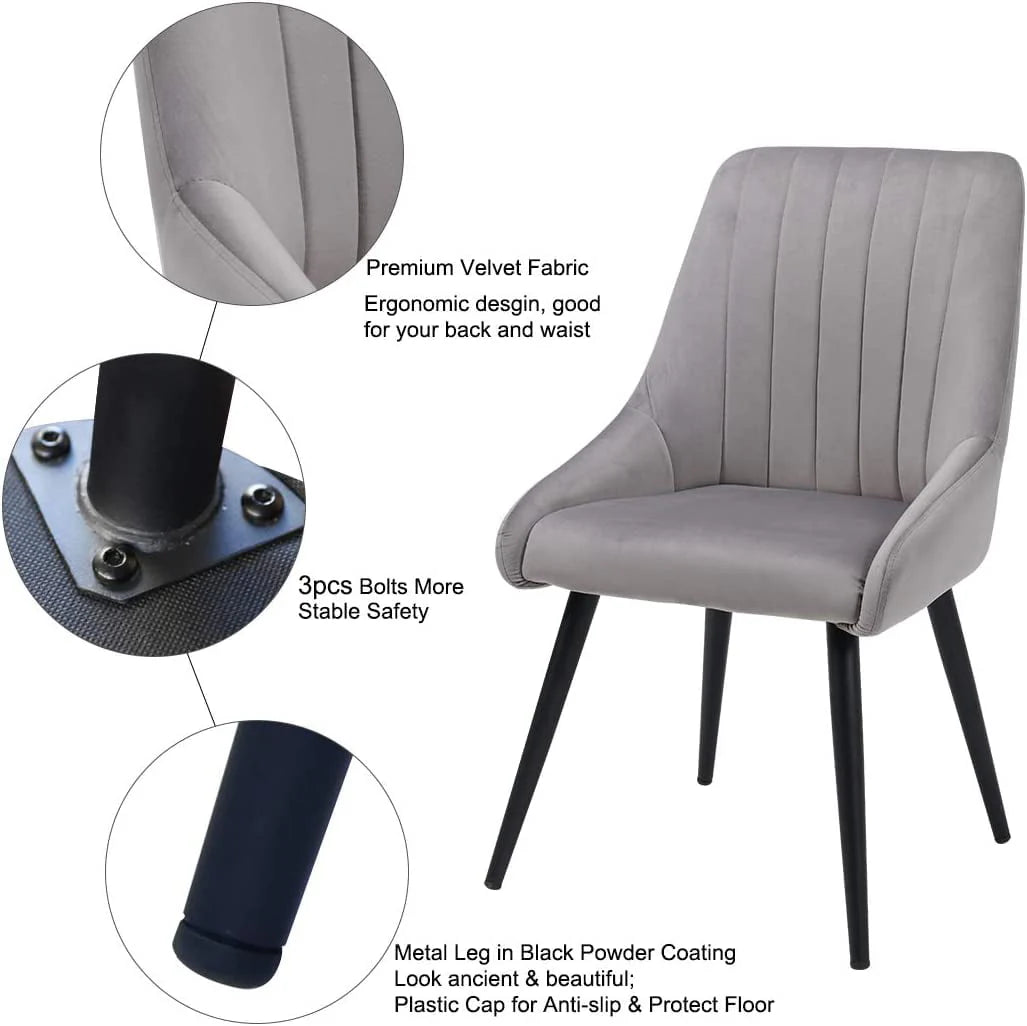 Duhome Velvet Dining Chairs Set of 2 Side Chairs for Dining Room, Modern Accent Chairs Upholstered Office Guest Chair, Gray