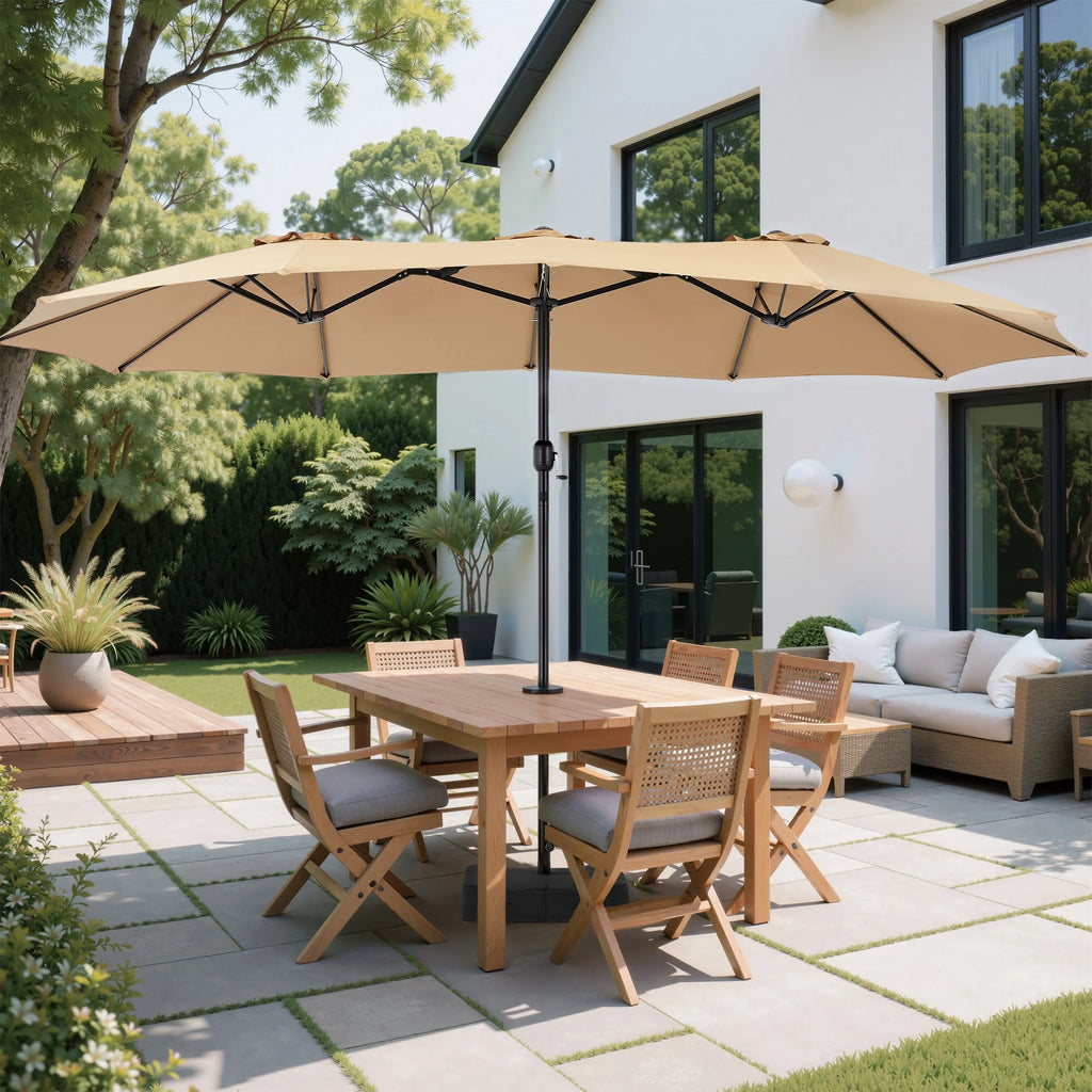edx 15ft Patio Umbrellas (Base Included), Large Outdoor Double-Sided Rectangle Market Umbrella with Stand for Poolside, Lawn, and Backyard, Navy Blue