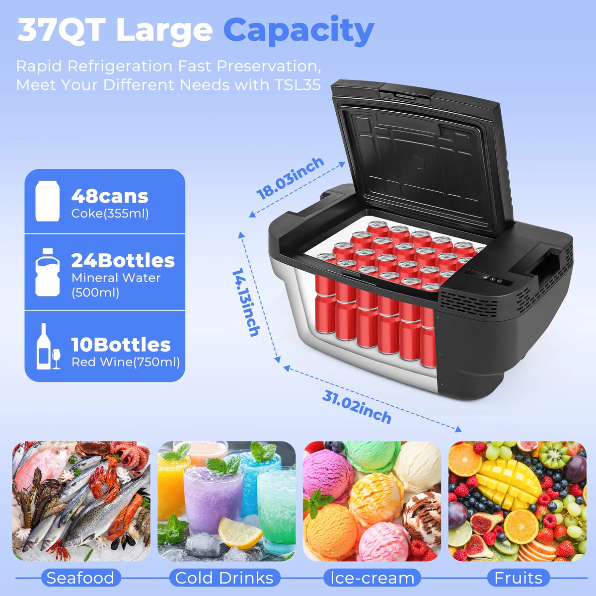 Car Refrigerator for Tesla Model Y 2019-2024 , 37QT(35L) -4 ~68 Car Fridge 12V Refrigerator , APP Control, Trunk Portable Freezer for Camping Tailgating Road Trip
