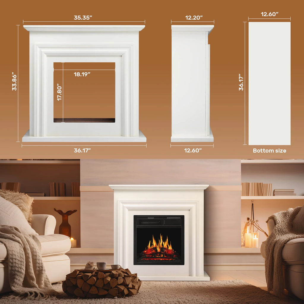 Electactic Electric Fireplace, Free Standing Fireplace, with Remote Control, Adjustable LED Flame, 750W/1500W -White