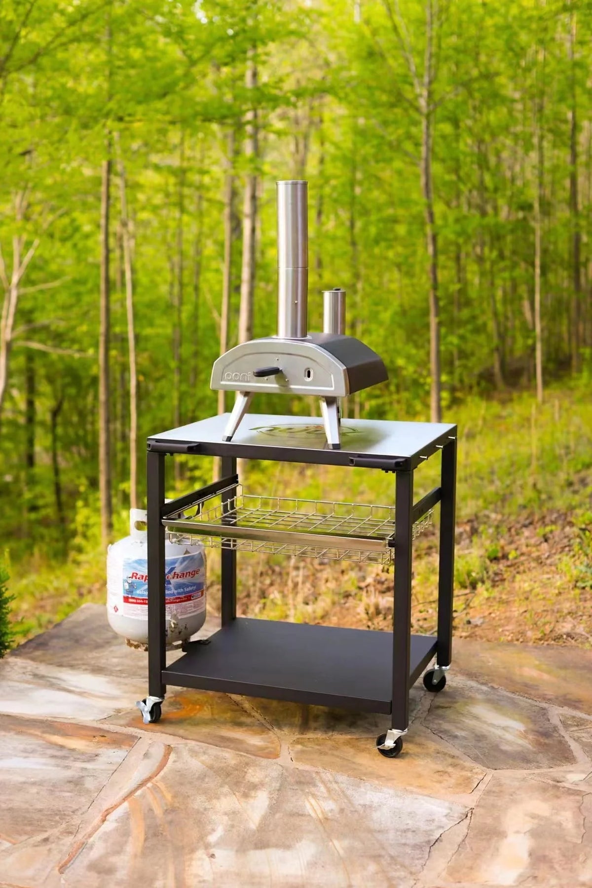 NUUK Double-Shelf Rolling Outdoor Pizza Oven Table, 24" x 30" Stainless Steel Commercial Multifunctional Food Prep Worktable with Drawer on Wheels