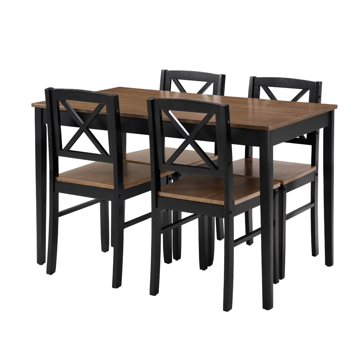 Seizeen Solid Wood Kitchen Table and Chairs, Dining Room Table Set for 4 with Gray Upholstered Chairs, Wood Grain Table Heavy-Duty Frame, Rustic Minimalist Style Breakfast Nook Set