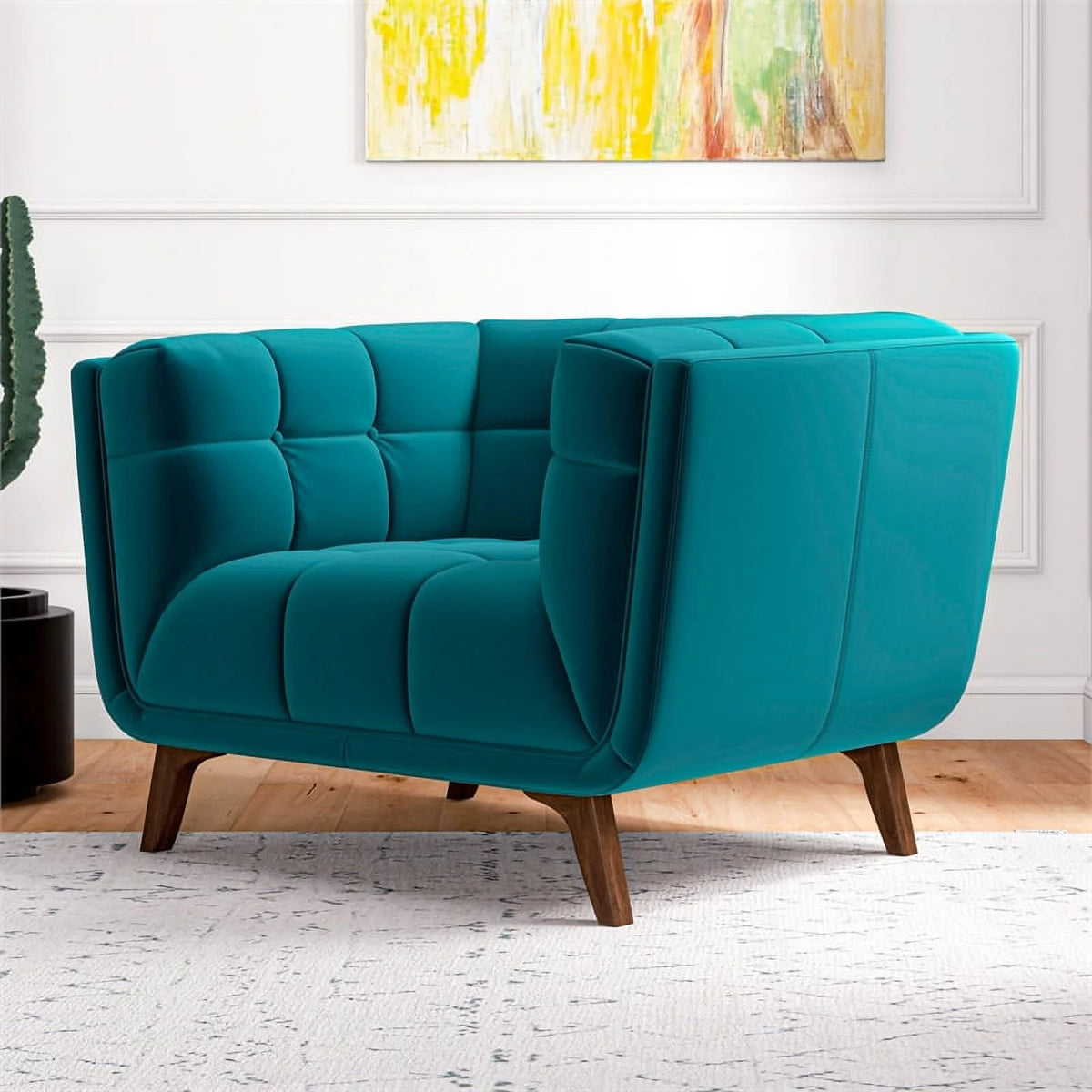 Allen Mid-Century Modern Velvet Upholstered Armchair in Blue