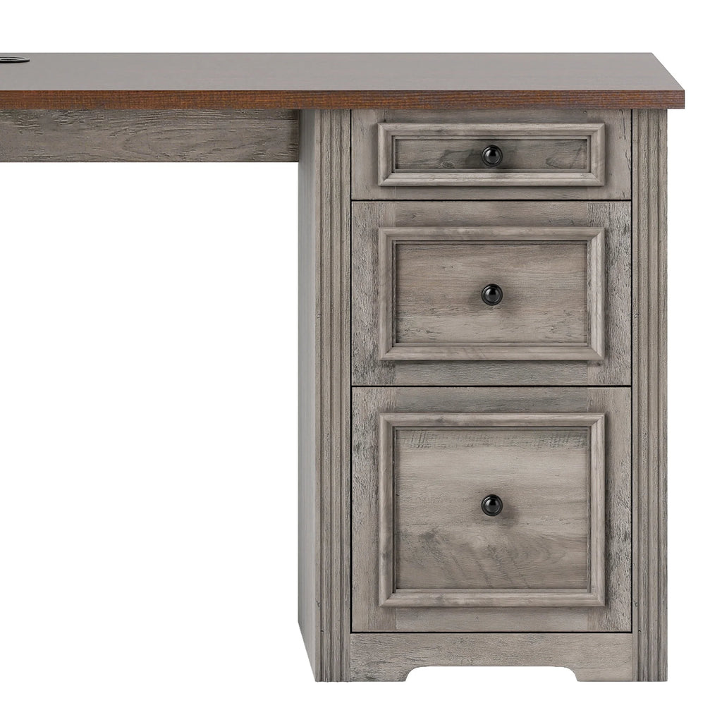 Craftian Executive Desk with Hutch, L Shape Computer Desk, Wood Office Desk with Storage Cabinet, White