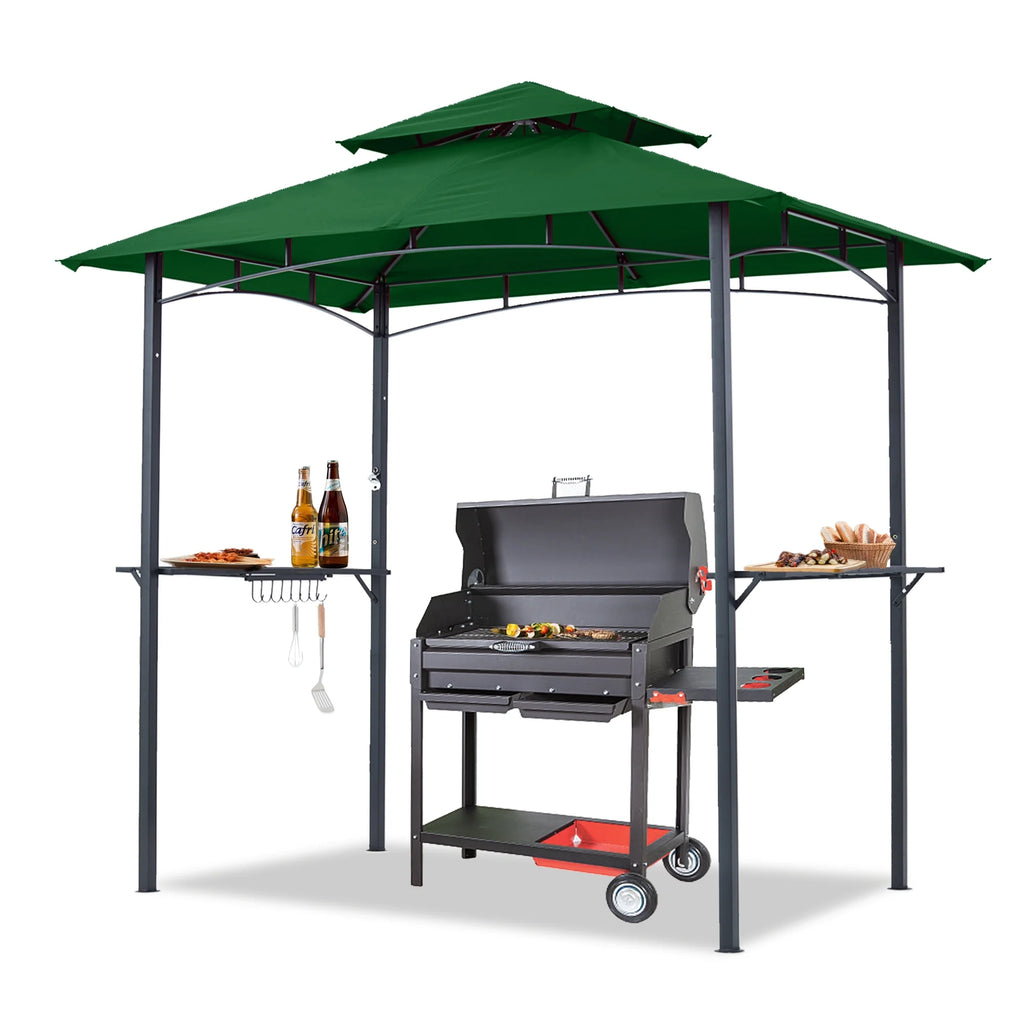 ABCCANOPY 8'x 5' Grill Gazebo Shelter, Double Tier Outdoor BBQ Gazebo Canopy with LED Light(Brown)