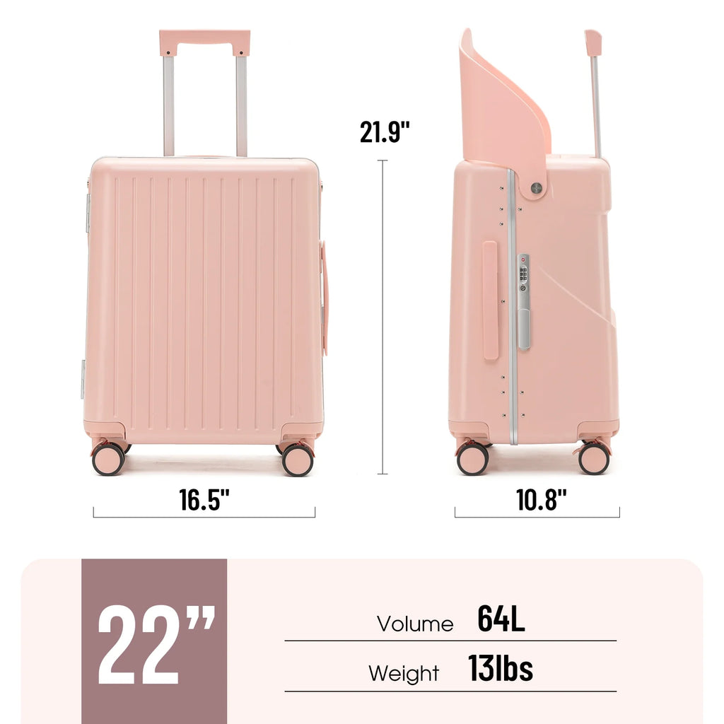 22 Inch TSA Lock Luggage with for Kids& Adult,Check in Lockable Spinner Wheels Free Luggage Cover and Safety Seatbelt Travel Suitcase