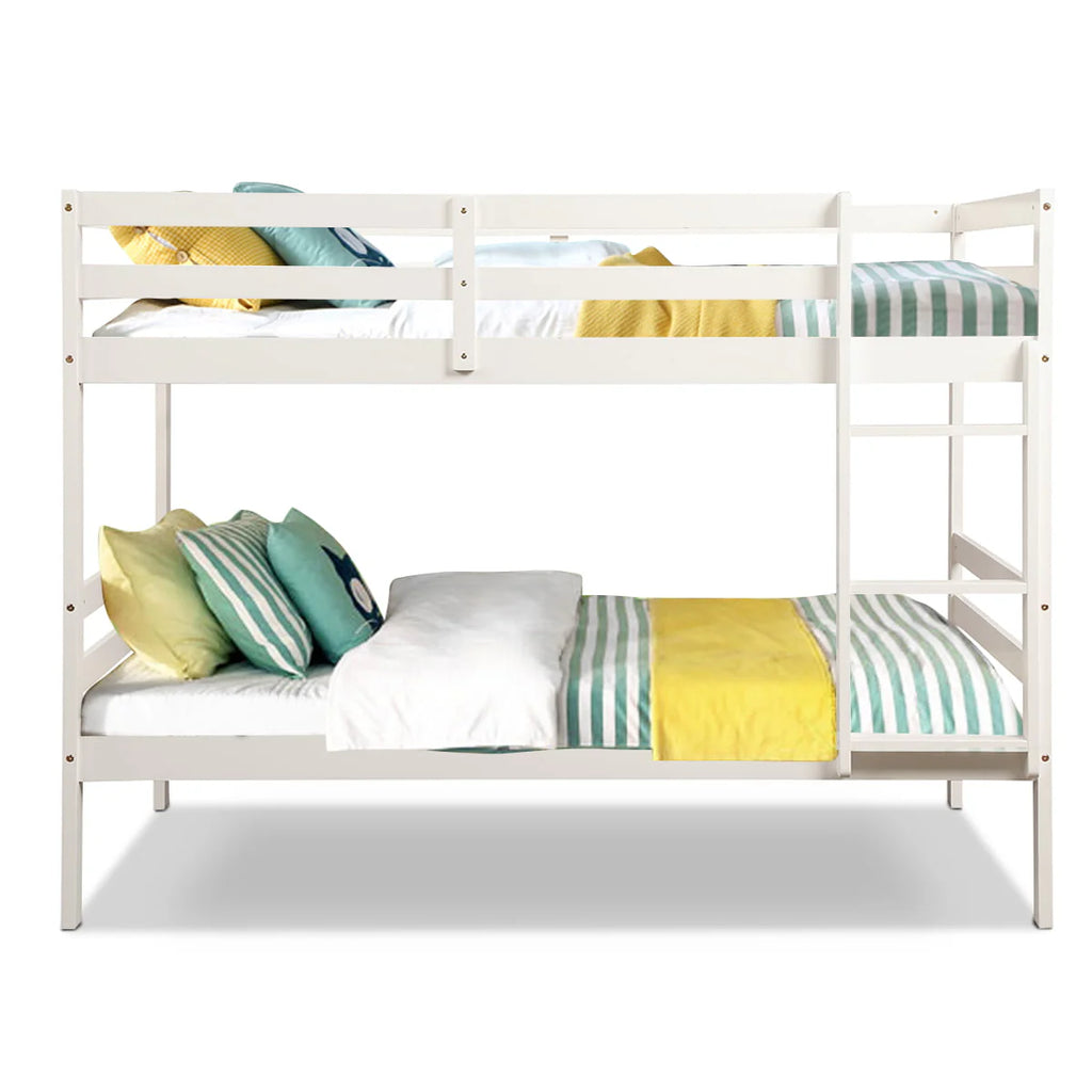 Costway Twin Over Twin Wood Bunk Beds Ladder Safety Rail White