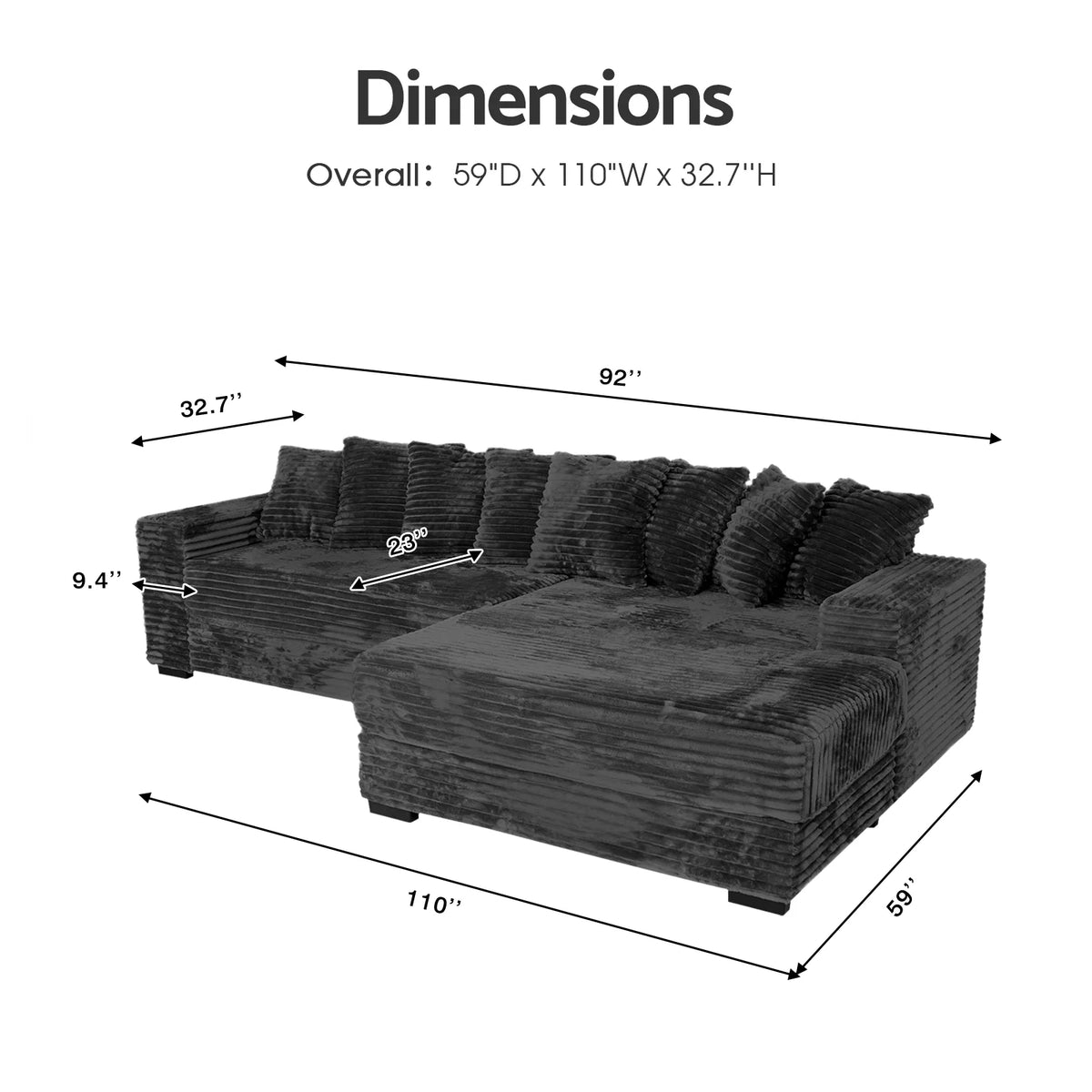 Advwin 110" Oversized L Shaped Sofa with Chaise, Comfy Plush 2-Piece L-Shaped Sectional Couches with 8 Pillows, Soft Fluffy Upholstered Sofa Bed for Living Room Apartment Bedroom, Light Gray