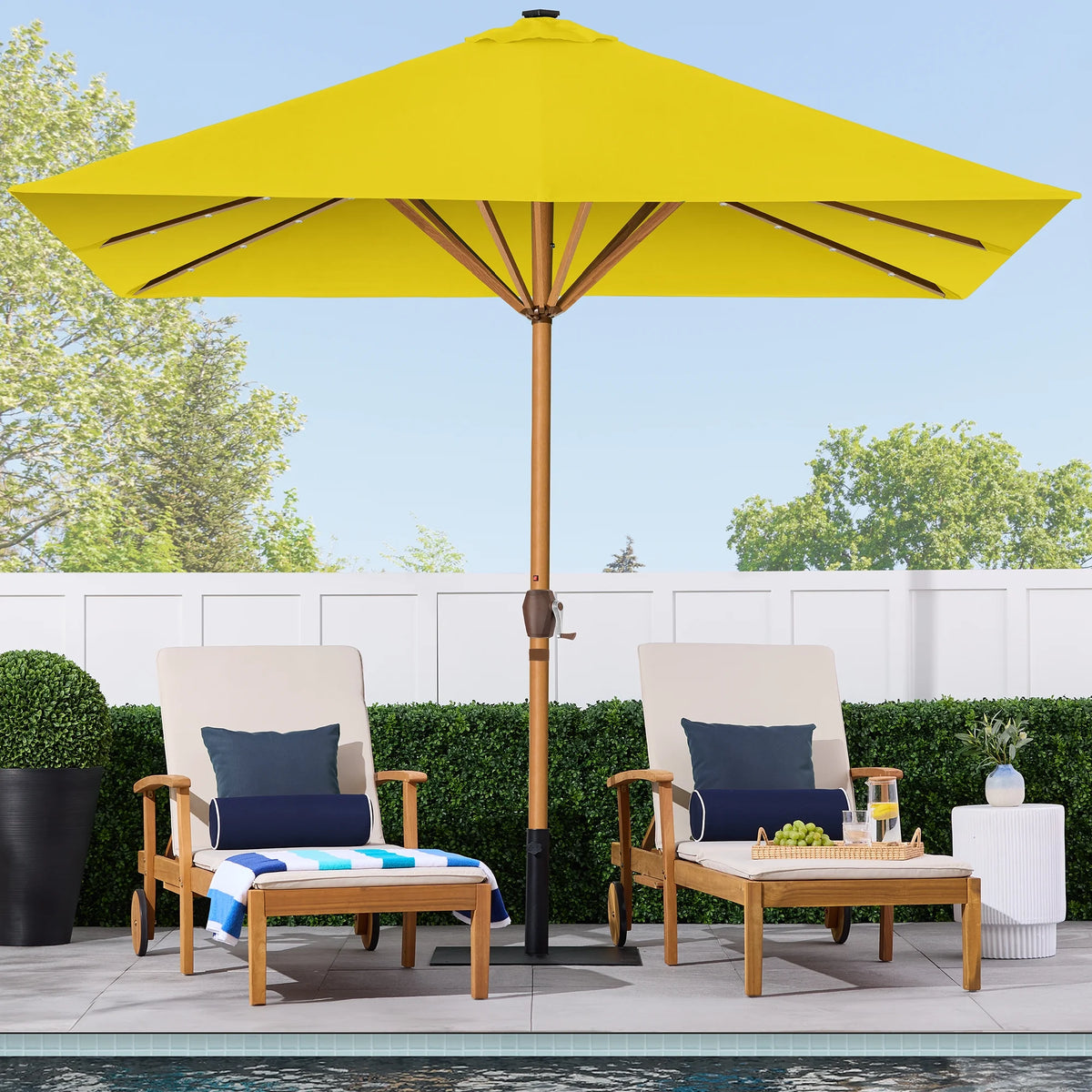 Best Choice Products 9ft Deep Square Solar LED Lighted Patio Umbrella w/ Woodgrain Pattern, UV-Resistant - Black