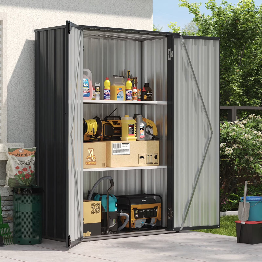 Aoxun 4.5x1.5 ft. Black Metal Storage Shed with 2 Shelves, Outdoor Waterproof Cabinet