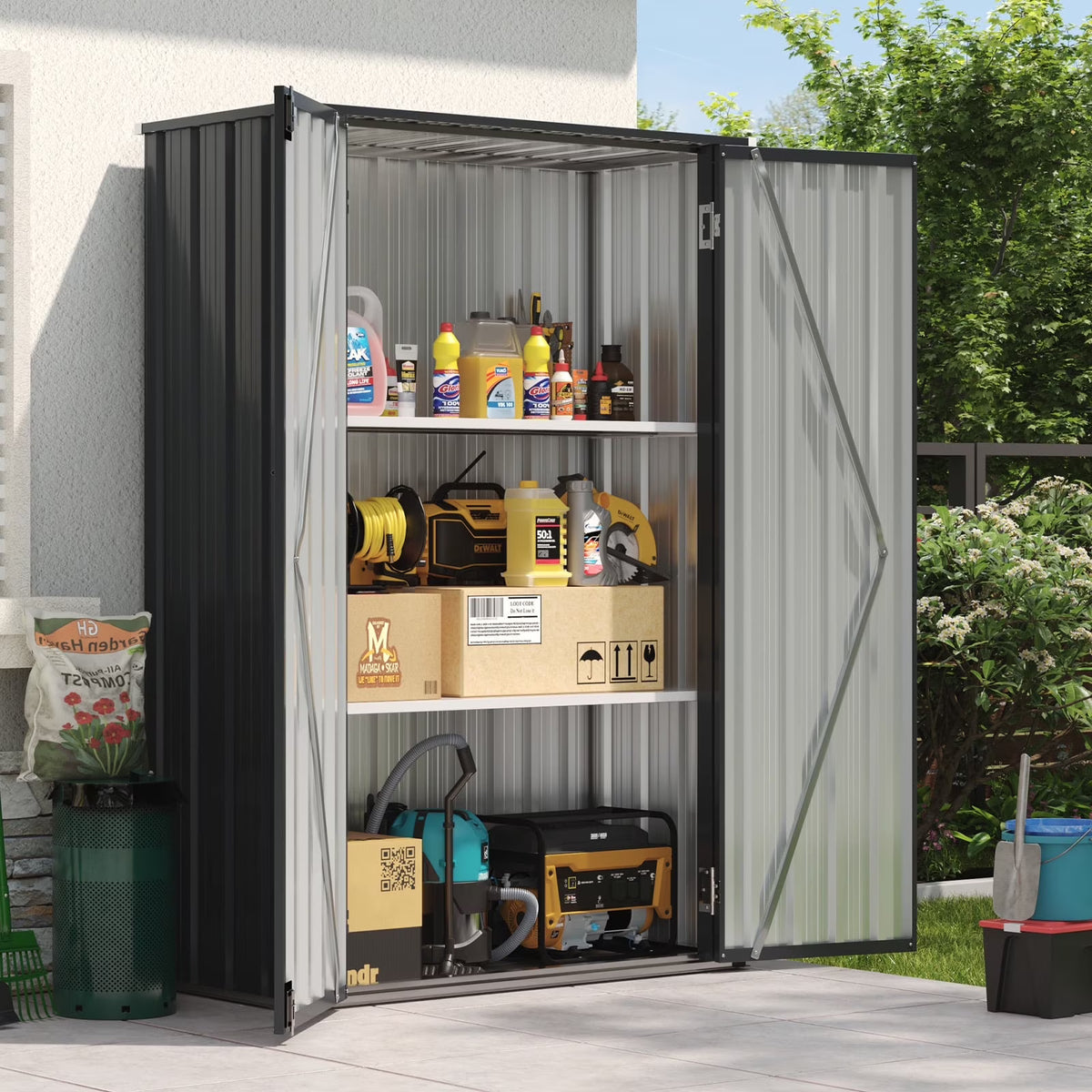 Aoxun 4.5x1.5 ft. Black Metal Storage Shed with 2 Shelves, Outdoor Waterproof Cabinet