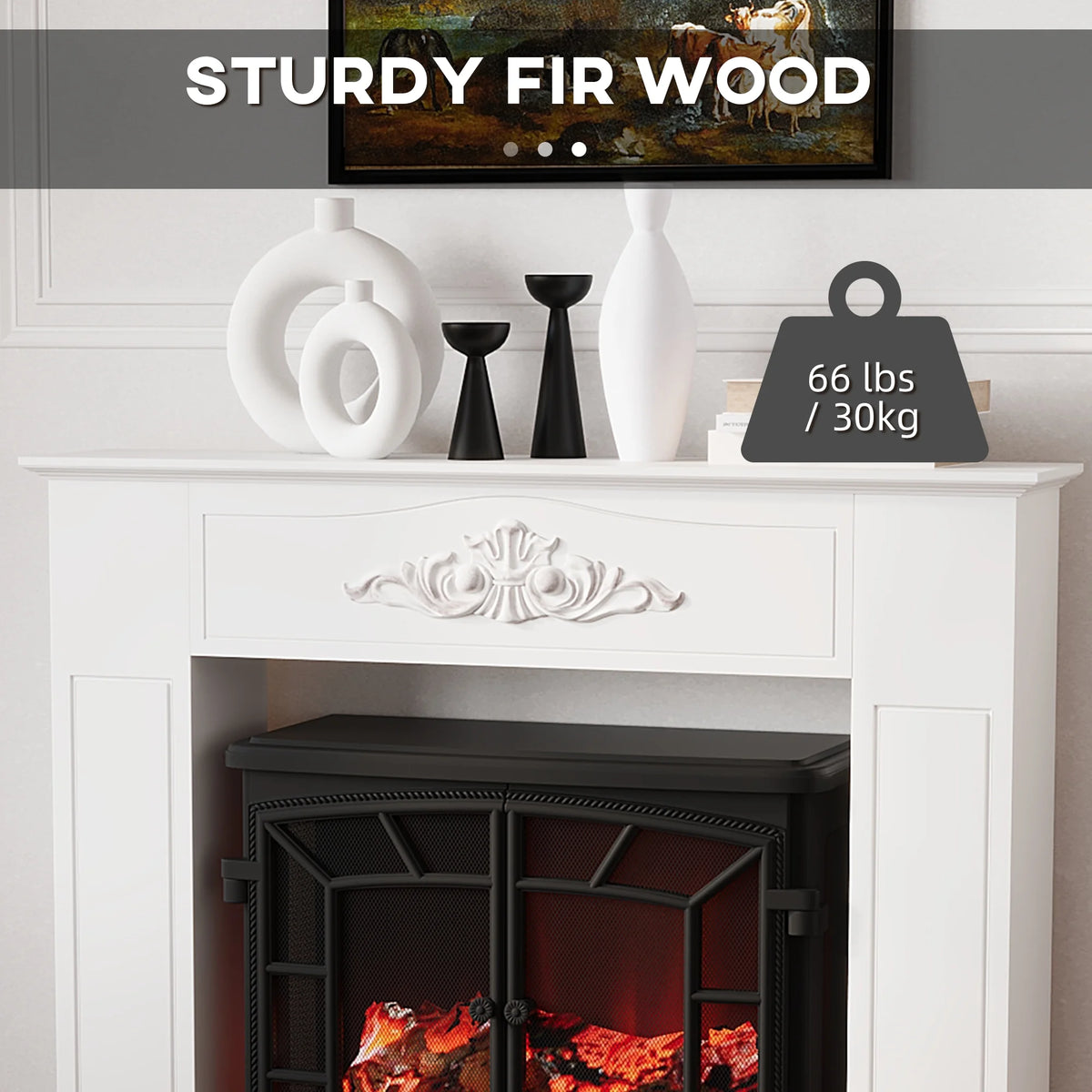 HOMCOM 44.75 Inch Fir Wood Fireplace Mantel Stove Surround, Freestanding Electric Fireplace Mantel, White
