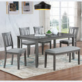 Dining Room Set, LEGAHOME 6 Piece Dining Sets with Bench and Chairs, Solid Wood Kitchen Dining Table Set for 6 with Upholstered Chairs, Gray