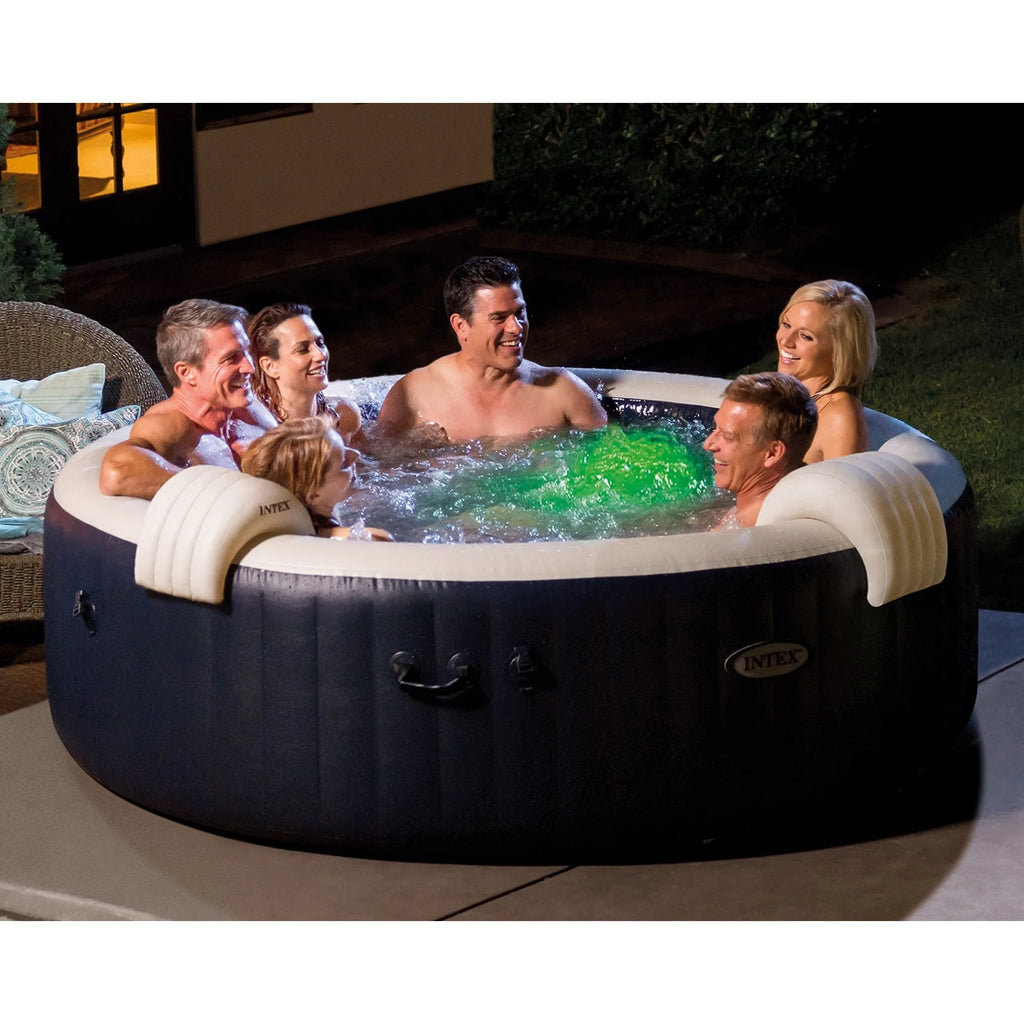 Intex PureSpa Plus 6 Person Inflatable Round Hot Tub with 170 AirJets, Blue