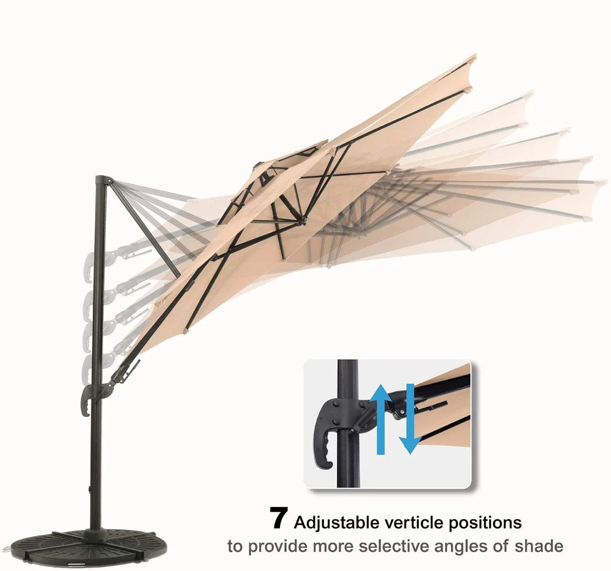 MF Studio 11ft Offset Cantilever Umbrella Double Top Deluxe Outdoor Patio Market Umbrella, 360 Degree Rotation with Cross Base, Beige