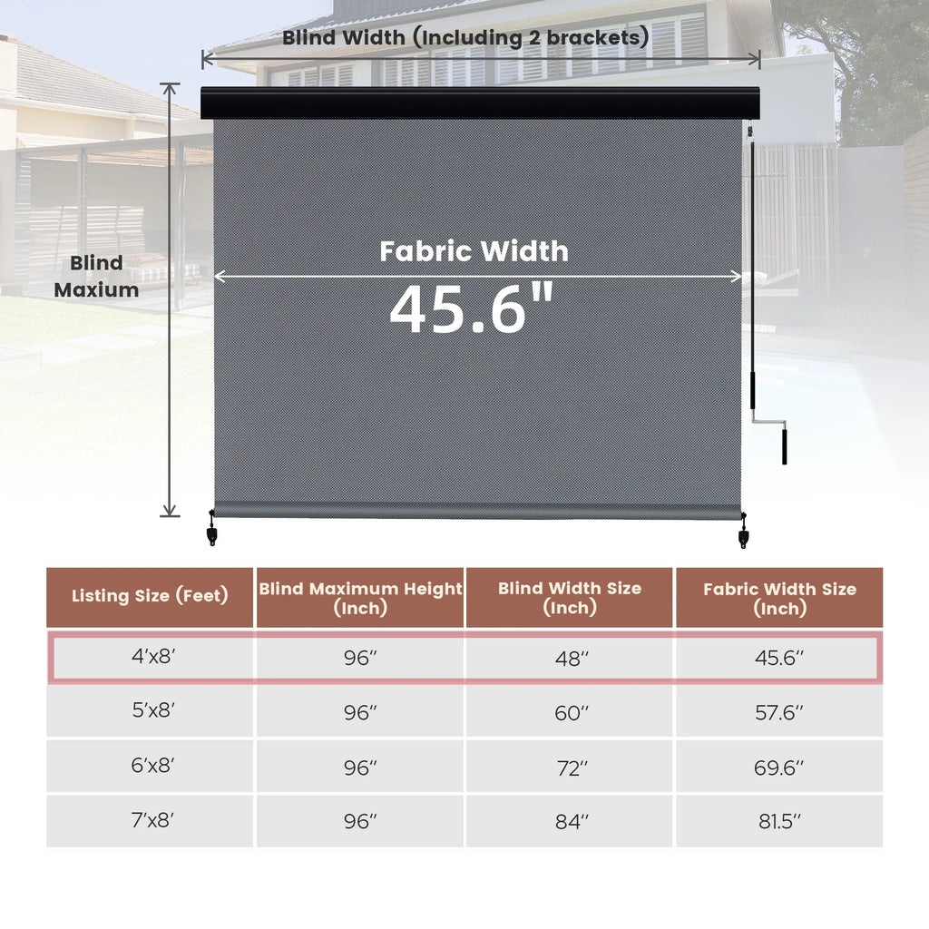 Vicllax 7'Wx8'H Outdoor Roller Shades Blinds for Patio Porch Crank Operation Solar Fabric, Light Gray