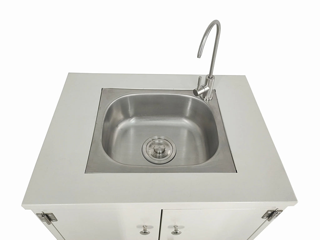 Cabinet Portable Sink Self Contained Hand Wash Station Mobile Sink Water Fountain Water Supply 110V/12V Powered Built-in Pump Water Jugs NOT included 24 X 18 X 30" CABINET SIZE 10094