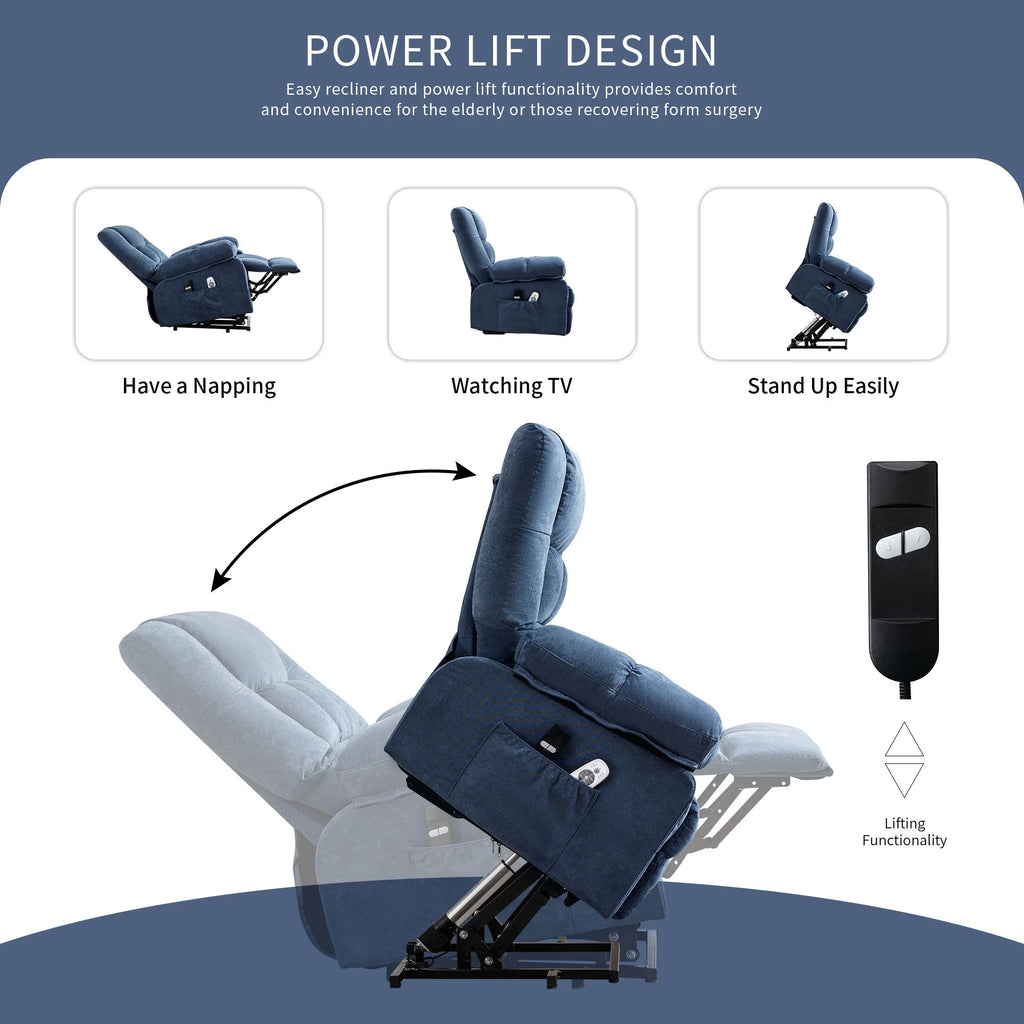 JONPONY Power Lift Recliner Chair Recliners for Elderly with Heat and Massage Recliner Chair for Living Room with Infinite Position and Side Pocket,USB Charge Port,Brown
