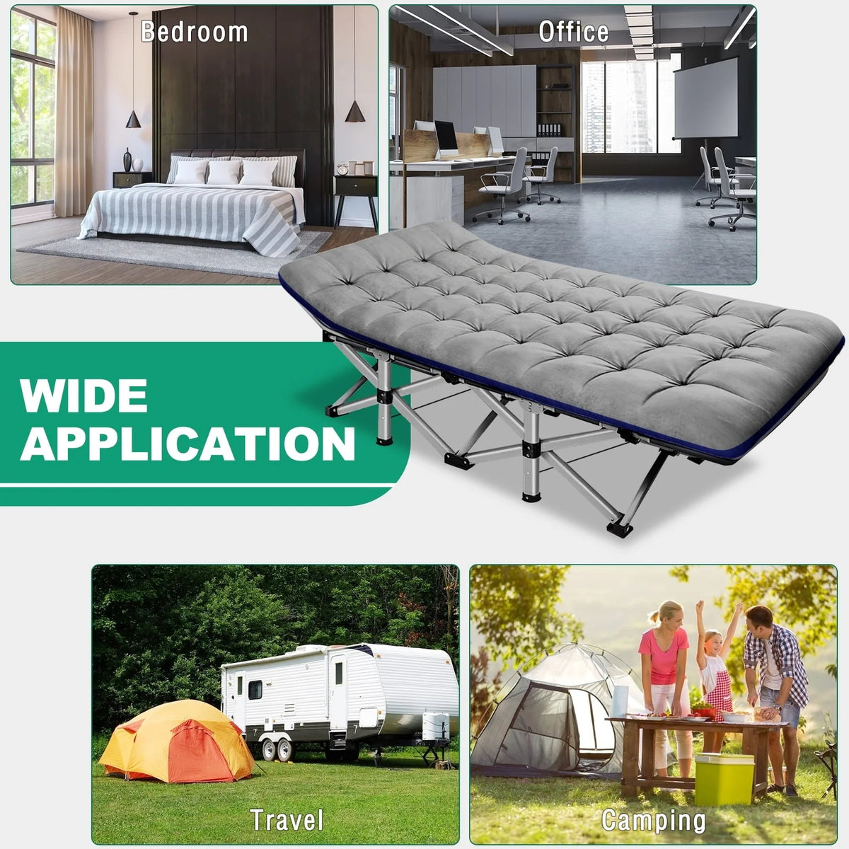 Slsy Folding Camping Cot for Adults, Folding Cot Bed for Sleeping with 2 Sided Mattress & Carry Bag, Tent Cot, Supports 880 lbs