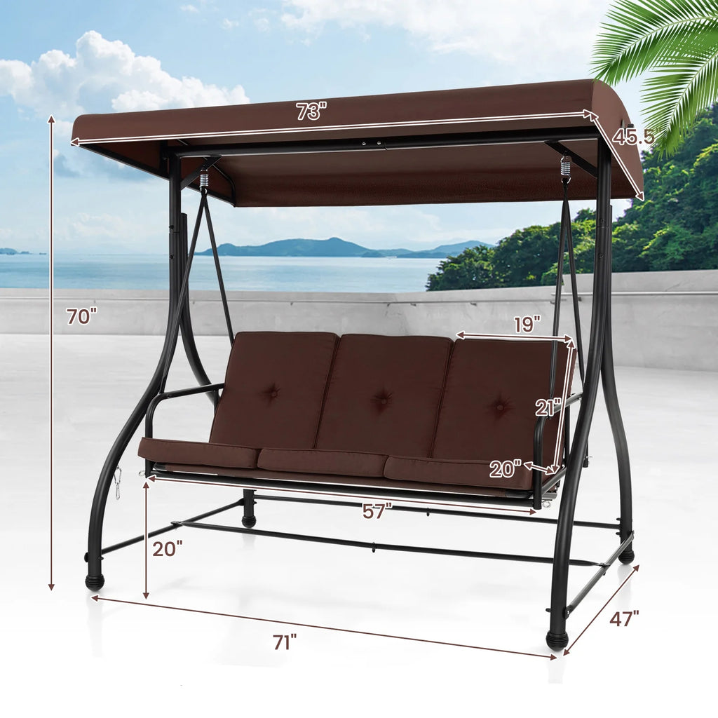Costway 3-Seat Outdoor Converting Patio Swing Glider Adjustable Canopy Porch Swing Black