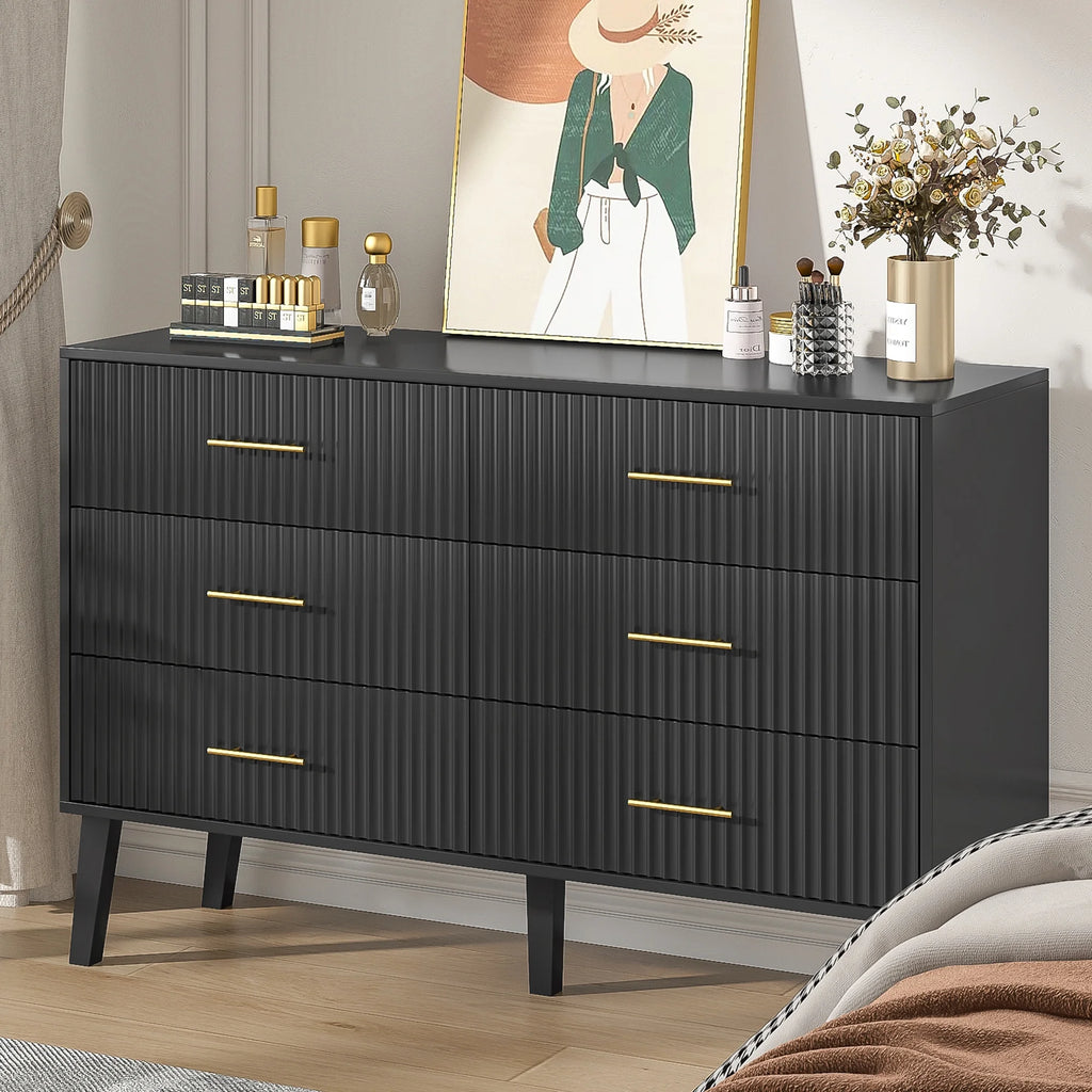 Fluted 6 Drawers Dresser, Wide Modern Chest of Drawers, 6 Drawer Double Dresser