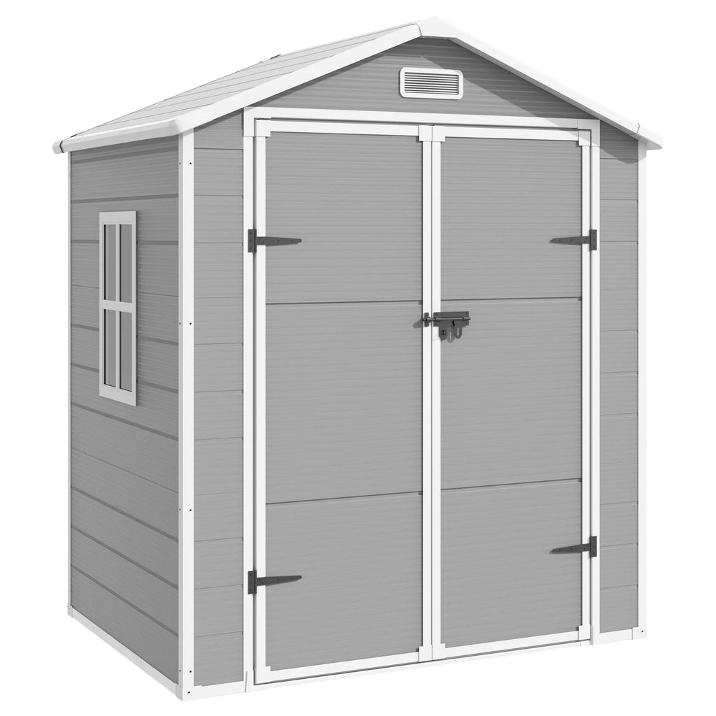 ELPOSUN Outdoor Storage Shed 6x4.5 ft, Resin Outside Sheds & Outdoor Storage Plastic for Trash Can, Bike, Lawnmower, Generator, Tool Shed with Lockable Door for Backyard, Lawn, Patio, Grey & White