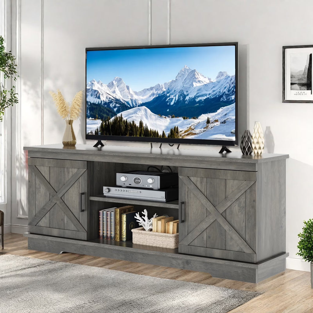 Dextrus Farmhouse TV Stand for 65 inch TV, Entertainment Center for Living Room, TV Media Console Cabinet, Grey Wash