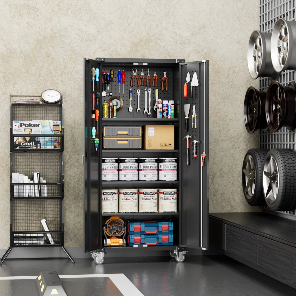 Aobabo 72 Inch Locking Storage Cabinet w/ Adjustable Shelves, Gray