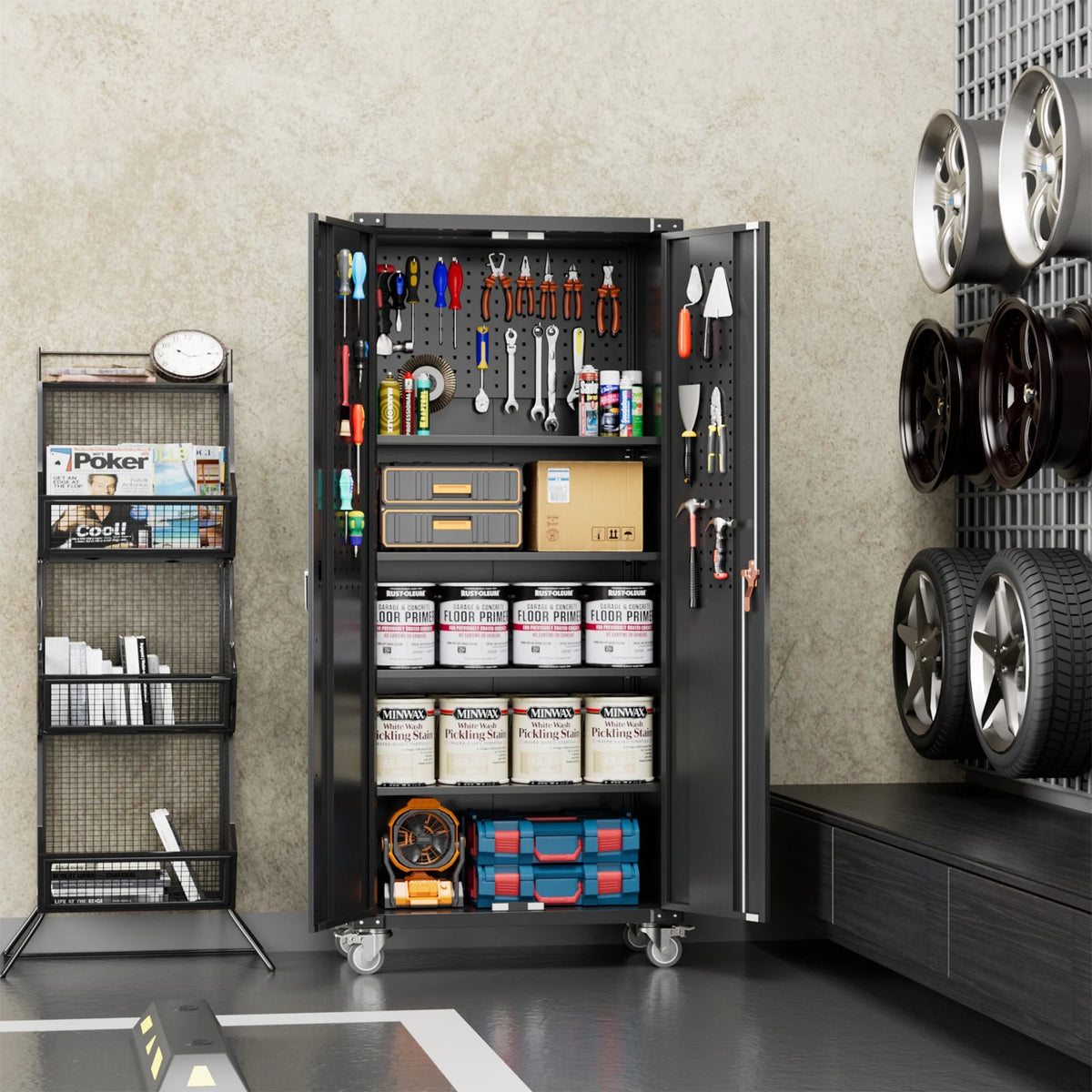 Aobabo 72 Inch Locking Storage Cabinet w/ Adjustable Shelves, Gray