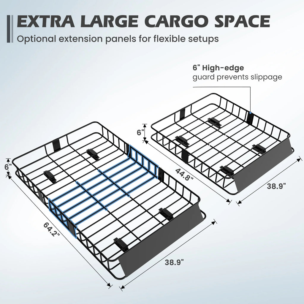 Naipo Roof Rack Cargo Basket,500 lb,64"x39"x6"Extendable Roof Luggage Holder Rack with 4 U-Bolts for SUV/RV,Camping