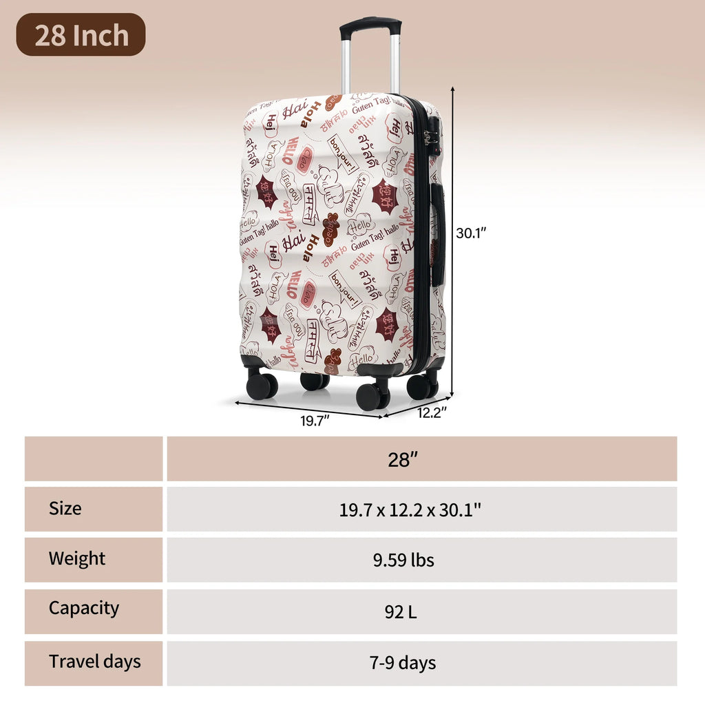 28 Inch Expandable Checked Luggage, Lightweight Glossy Hardshell Travel Suitcase with Spinner Wheels, TSA Lock