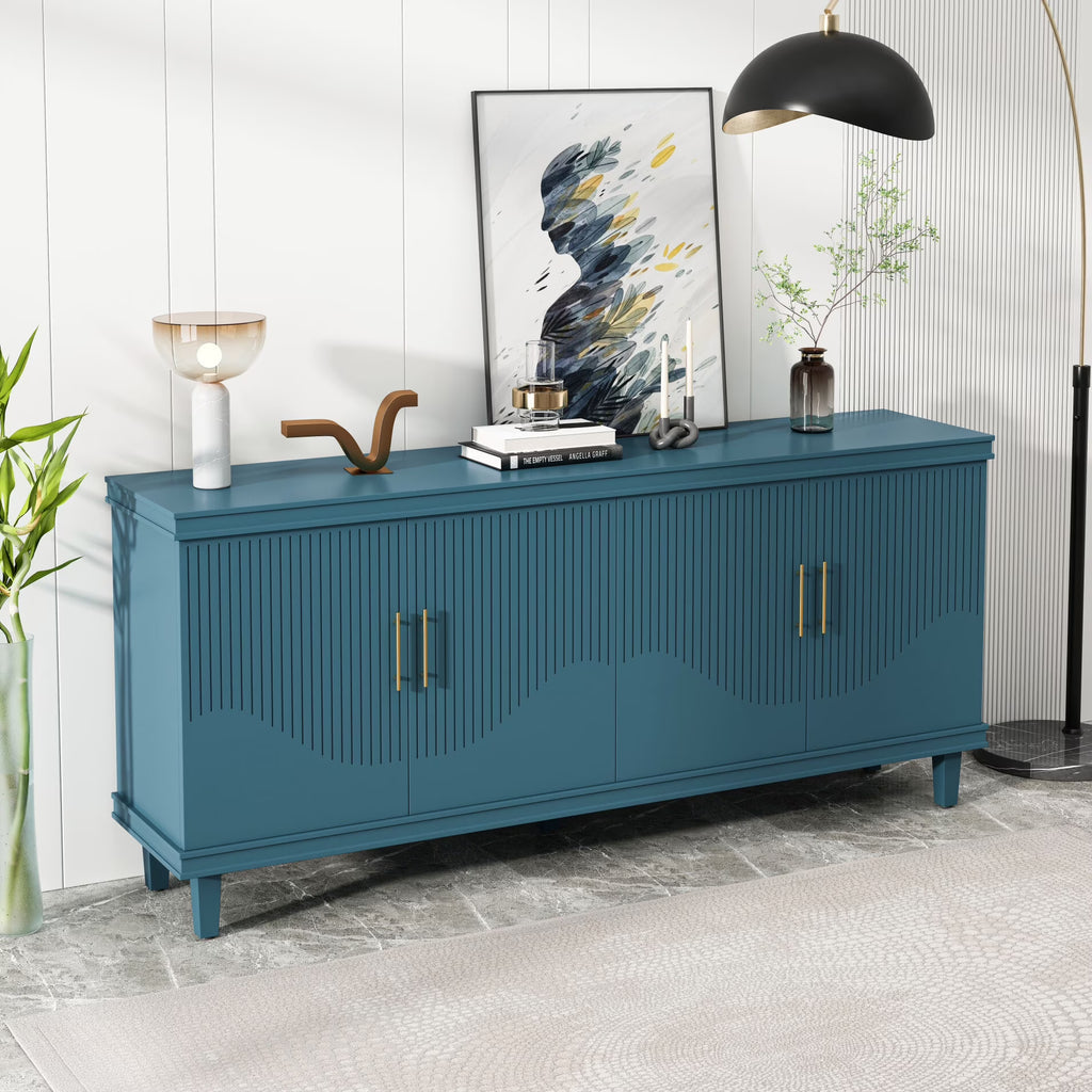 Large 4-Door Storage Cabinet with Adjustable Shelves, Modern Multi-Room Organizer for Living Room, Kitchen, Bedroom, Hallway - Blue