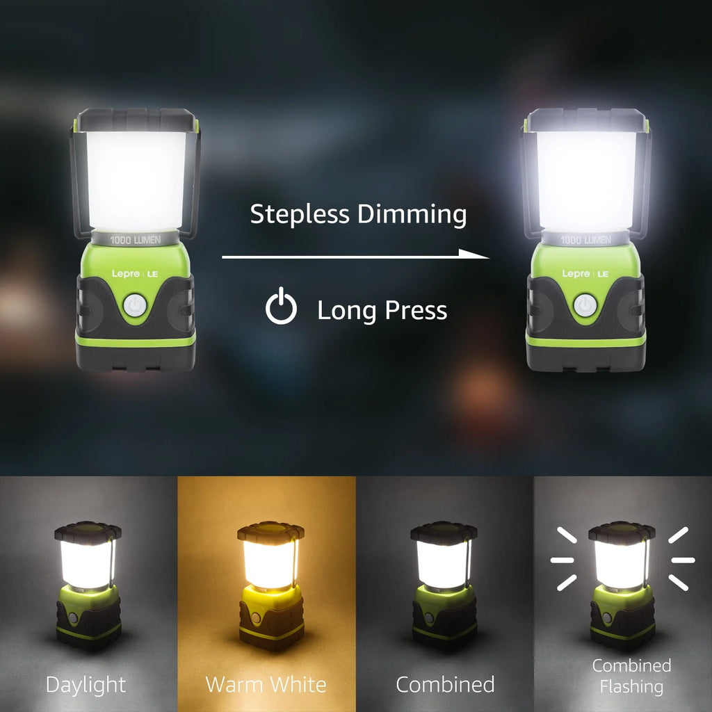 Lepro 2-Pack LED Camping Lanterns, 1000LM Battery Powered Camping Tent Light , 4 Light Modes and IPX4 Waterproof , Perfect Camping Accessories for Hurricane, Emergency, Survival Kits, Hiking, Fishing