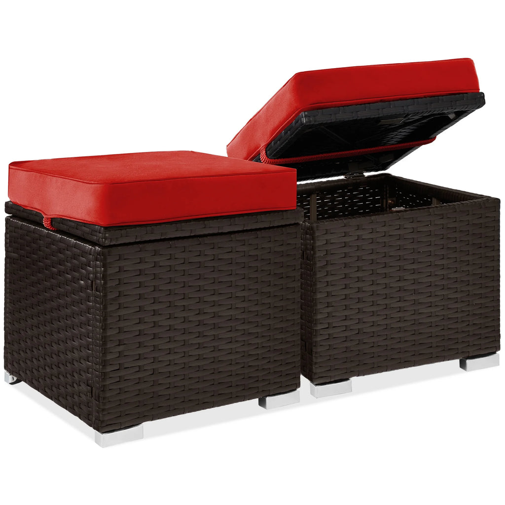 Best Choice Products Set of 2 Wicker Ottomans, Multipurpose Furniture w/ Removable Cushions - Brown/Beige